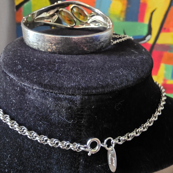 Demi parure Vintage Elegant Silver & Green Whiting and Davis 3 Piece Jewelry Set - Picture 9 of 9